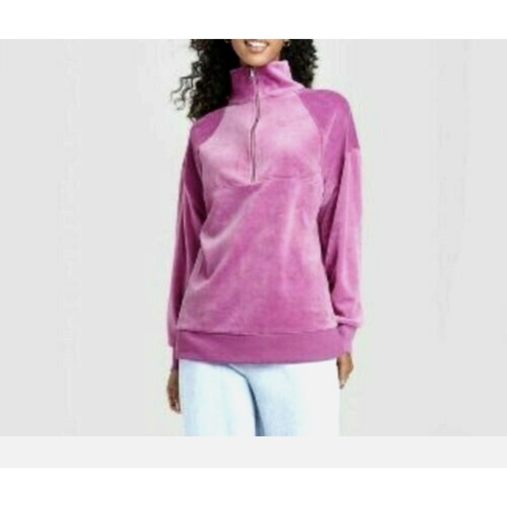 Wild Fable - Women's Quarter Zip Velour Tunic Sweatshirt Purple Size Large New